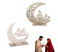Pezzi in legno Eid Mubarak Ramadan Kareem Decorazioni, Eid Mubarak e Decorazioni Ramadan per la Casa - Set di 2 Pezzi di Tavola da Dessert Ramadan, Woodcraft della Luna e del Castello di Ramadan