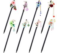 pezzi retrò asiatico cinese tradizionale Hanfu fiore farfalla bastoncini per capelli in legno con pendenti di perline forcine per capelli bacchette supporti per chignon per donne ragazze