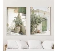 pezzi/set, stampa su tela, poster con fotografia di città con ulivo verde, stile minimalista moderno, decorazione da parete vintage per la casa (30x40cmx2/senza cornice)