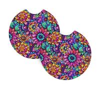 pezzi sottobicchieri per auto Bohemia Mandala Cars sottobicchieri inserti supporti universali antiscivolo accessori per interni auto per donne Boho Vintage Floral Flowers cuscinetti per bottiglie d'ac