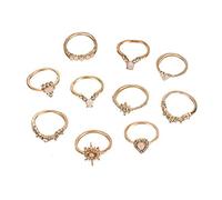 Pezzo Anello Gioielli Diamante Stelle Temperamento Set Donne Goccia Moda Proteina 10 Anelli Anelli Di Tungsteno (Gold, One Size)