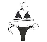Pezzo Cup Lace Up Beachwear Decorativo Costumi da bagno Ritaglio Farfalle Bikini Sexy Up Due Costume Da Bagno Ricamo Donne Costumi da bagno Tankinis Set Plus Size, Nero , M