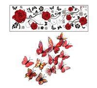 Pezzo Di Adesivi A Parete Di Rosa E 12 Pezzi Di Farfalla Decorativa, Decorazione Della Casa, Elee Adesivo A Parete, Adatto A Soggiorno, Camera Da Letto, Corridoio, Ecc.