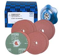 Pferd Combiclick 42098001 - Set di 9 Dischi in Fibra di Vetro, Diametro 125 mm, A36, 60, 80, 120, con Piastra di Supporto per Applicazioni Universali con Smerigliatrice Angolare, Multicolore