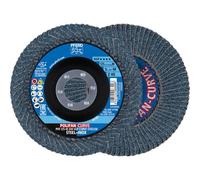 PFERD Dischi a ventaglio in poliuretano Curve, 2 pezzi, Ø 125 mm, larghezza M (11 mm), Z40, SGP STEELOX | 69398197 per una lavorazione precisa della cucitura