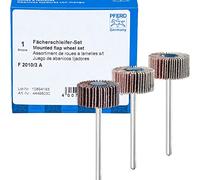 PFERD Set di levigatrici a ventaglio F, 3 pezzi/corindone Ø20 x 10 mm, diametro gambo 3 mm, A80, 120, 180/44498030 - per levigatura fine e finitura con levigatrice dritta o trasmissione ad albero