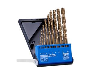 PFERD Set di punte elicoidali in acciaio inox, 10 pezzi, Ø 1-10 mm, HSS-E Co5 N, DIN 338, 135°, 25298002, per materiali duri e duri