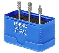 PFERD Set di punte per fresatura piccole in metallo duro ad alte prestazioni, 3 pezzi, dentatura completa, diametro albero 3 mm, diametro fresa 6 mm, per uso universale sui materiali più importanti