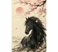 Pferde Notizbuch Mädchen: Schwarzes Pferd mit Kirschblüten im Japan Aquarell Design: 100 linierte Seiten im A5-Format, Geschenk für Mädchen, junge Reiterinnen, Teenager und Pferdefans
