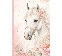 Pferde Notizbuch Mädchen: Weißes Pferd mit Blumen im rosa Aquarell Design: 100 linierte Seiten im A5-Format, Geschenk für junge Reiterinnen, Teenager und Pferdefans ZEICHEN: