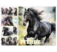 Pferde. Romantische Aquarelle von schwarzen Schönheiten (Wandkalender 2026 DIN A2 quer), CALVENDO Monatskalender: Ein Jahr voll feuriger Pferdepoesie und schwarzer Eleganz