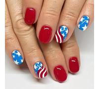 Pffiocix 4 luglio finte unghie French Tips Press on Nails Square Fake Nails Independence Day Glue on Nails Artificial