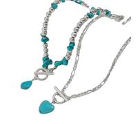 Pffiocix Collana alla moda con perline turchesi, lunghezza regolabile, accessori per collari alla clavicola alla moda
