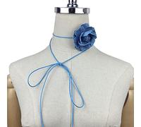 Pffiocix Collana girocollo in tessuto con fiore di rosa artificiale girocollo in tessuto accessori per donne ragazza collana blu, Misura unica, come descritto, come descritto