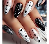 Pffiocix Elegante San Valentino Cuore Starry Press On Nails French False Nails Acrilico Unghie per il Partito