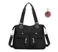 PFHHUDCV Large Capacity Waterproof Multi Pocket Shoulder Bag,Women resistant Nylon Handbag,Ladies Multi Fashion Crossbody with Zipper (black,37 * 27 * 13 cm)