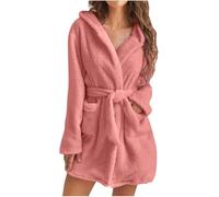 PFHHUDCV Womens Fuzzy Robes,Mid Length Bathrobe Belted,with Pockets Fall Winter Spa Robes,Warm Cozy Hooded Fleece Sleepwear