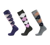 PFIFF Reitstrumpf Kariert I Schwarz Flieder,Blau-Lila, Grau-Dunkelblau 40-42 Calza da Equitazione, Nero-Viola-Lilla,Blu-Viola, Grigio-Blu Scuro, Unisex-Adulto