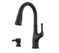 Pfister Alderwood Rubinetto Cucina con Spruzzatore Pull Down e Dispenser di Sapone, Maniglia Singola, Finitura Bronzo Toscano, F5297AWY