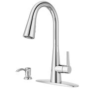 Pfister Barulli Rubinetto Cucina con Spruzzatore Pull Down e Dispenser di Sapone, Maniglia Singola, Arco alto, Finitura Cromata Lucida, F5297BARC