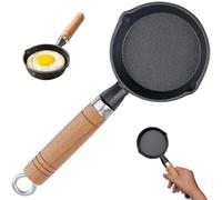 Pfjsseey Mini padella in ghisa, mini padella antiaderente da 4 pollici con 2 versanti, portatile piccola con manico in legno per piano cottura a gas stufa