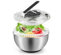 Pfloge Centrifuga Insalata in Acciaio Inox, 4,5L Asciuga Insalata Centrifuga con Coperchio E Base Antiscivolo, Lava Insalata Centrifuga Ideale per Lavare E Asciugare Verdure E Pasta