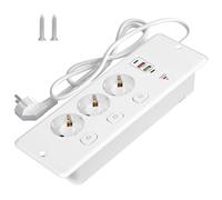 Pfloge® Ciabatta Elettrica Incassato da Tavolo, Ciabatta Multipresa con 3 Prese, 2 USB A+2 USB C, 3 Interruttori Separati per Tavolo da Conferenza, Scrivania, Banco da Lavoro, Bianco