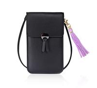 PFLYPF 1 porta carte e 1 ciondolo a pompon, borsa messenger alla moda, borsa a tracolla retrò, borsa per telefono touch screen, piccolo portafoglio, da donna (nero), Nero , Taglia unica