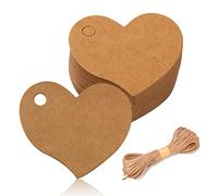PFLYPF 100 etichette a forma di cuore, carta kraft, corda canapa, decorazioni per albero Natale, San Valentino, regalo
