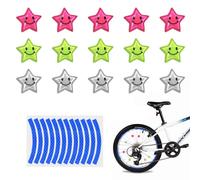PFLYPF 15 clip colorate per raggi della bicicletta, stelle con riflettori, accessori di sicurezza per bicicletta, clip per la decorazione della bicicletta notturna, con 1 adesivo riflettente blu