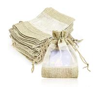 PFLYPF 16 sacchetti in organza cuciti in tela di iuta, regalo con cordini di serraggio, per gioielli, riutilizzabili, per dolci e ornamenti