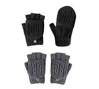 PFLYPF 2 Paia di Guanti Caldi Convertibili - Lavorati a Maglia, Mezze Dita Con Coperchio, Unisex (Grigio Scuro, Nero), Variegato, Taglia Unica