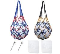 PFLYPF 2 sacchetti a rete per palla, con 2 spilli e 2 ganci, borsa in corda intrecciata portatile per palla, borsa a rete intrecciata, grande borsa da tennis