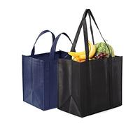 PFLYPF 2 Sacchetti per la Spesa con Manici, Borsa per la Spesa Pieghevole e Portatile, in Tessuto Non Tessuto, Nero, 32 x 25 x 38 cm