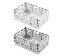 PFLYPF 2 scatole pieghevoli in plastica, impilabili, portaoggetti portatile, 22 x 14,8 x 8,7 cm, adatte per cucina, bagno, ufficio (grigio, bianco)