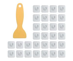 PFLYPF 30 Ganci Trasparenti Senza Cuciture, Con 1 Raschietto in Plastica, Gancio Autoadesivo Impermeabile, Rimovibile, Senza Foratura, Per Appendere Asciugamani e Chiavi