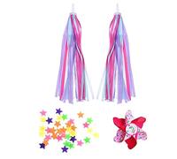 PFLYPF 36 Pezzi di Star Wheel Spoke Decoration, 1 Paio di Stelle filanti Rosa e Viola, 1 Pezzo di Mulino a Vento per Bambini, Manubrio Nappa Nastro, Accessori per Biciclette per Bambini