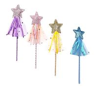 PFLYPF 4 bacchette magiche da principessa a forma di stella, per bambini, con paillettes, per Natale, Halloween, feste di compleanno (4 colori)
