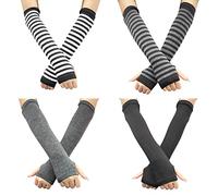 PFLYPF 4 paia di guanti senza dita, scaldambraccia, protezione per le mani con foro per il pollice, gomiti, guanti abbinati per uomini e donne, nero, grigio scuro, strisce nere e grigie, Black, Dark
