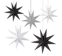 PFLYPF 5 stelle di carta natalizia, piegate, 2 pezzi, diametro 40 cm, 3 pezzi, diametro 25 cm, decorazioni per finestre (bianco, nero, grigio)