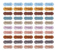 PFLYPF 50 etichette fatte a mano, etichette in pelle fatte a mano, etichette per abbigliamento, accessori per la decorazione del cucito fai da te (4,3 x 1,5 cm, 10 colori)