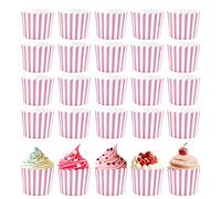 PFLYPF 50 Pezzi di Tazze di Carta a Strisce Rosa e Bianca, Tazze da Torta, Decorazione da Forno, Muffin Cake Che Fa Accessori, Adatti per Torte, Gelati, Dessert, Matrimoni, Feste di Compleanno, ECC.