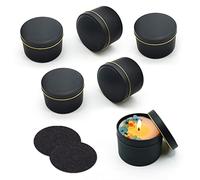 PFLYPF 6 barattoli di candela, 2 sottobicchieri in feltro, 120 ml, contenitori vuoti per candele rotondi, per accessori fai da te, piccoli gioielli, ecc. (nero)