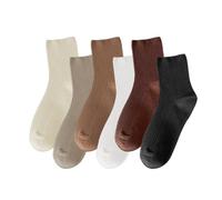 PFLYPF 6 paia di calzini al centro del polpaccio con motivo verticale, calzini da donna a maglia, calzini da donna in puro cotone, calzini alti (cachi, tè al latte, caramello, bianco, bianco latte,