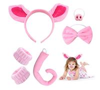 PFLYPF Set da 6 pezzi con orecchie di maiale, orecchini di maiale, accessorio per capelli, papillon, braccialetto di peluche, coda di maiale, naso, cosplay per bambini, accessori per feste (rosa)