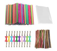 PFLYPF Set di 100 steli colorati Cake-Pop, 100 sacchetti piatti trasparenti, 100 cravatte in pelle di mucca, 10 mosche, per fare caramelle, torte