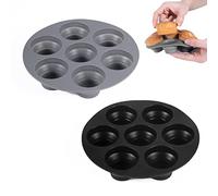 PFLYPF Stampo per torta in silicone, 2 pezzi, vassoio pieghevole stampo per torta friggitrice ad aria, vassoio per muffin a 7 fori, stampo da forno antiaderente (nero, grigio)