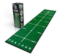 PGA Tour Tappetino da golf deluxe da 2,4 m per golf indoor, tappetino da golf con linee guida per l'allenamento, bersaglio con fori a grandezza naturale, area di puting da 1,8 m, verde, borsa per il