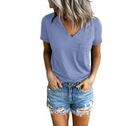 PGANDS Women's Summer Tops V Neck Short Sleeve T Shirts Casual Basic Loose Fit tee, Blu, L