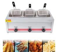 PGKTKCWH Friggitrice a Gas GPL Professionale, friggitrice Commerciale in Acciaio Inossidabile con cestelli e coperchi per friggitrice, per Cucina Domestica Commerciale, Triplo Cilindro 10L